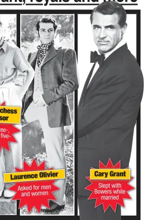  ??  ?? Laurence Olivier Asked for men and women Cary Grant Slept with Bowers while married