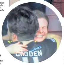  ??  ?? Avril Cadden hugs son Nicky after he helps Livi win place in top flight in May
