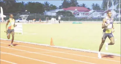  ??  ?? Malique Smith winning the 800m at the Aliann Pompey Invitation­al last month at the National Track and Field Centre, Leonora (Orlando Charles photo)