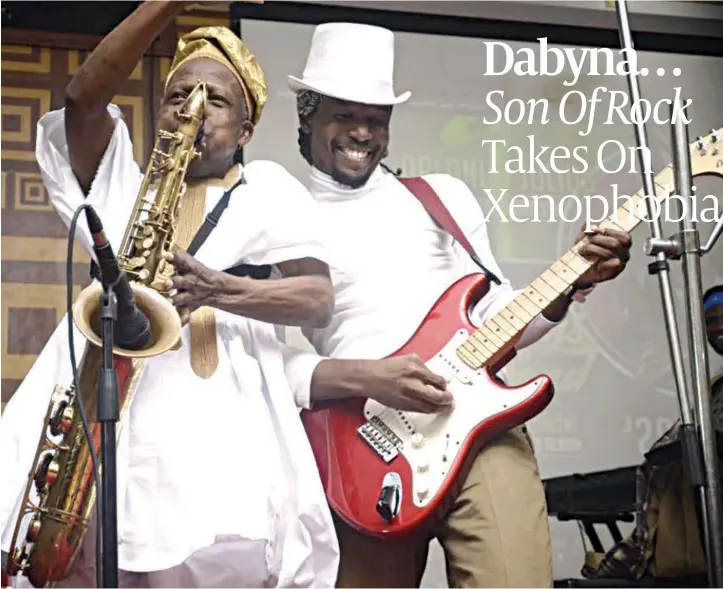  ??  ?? Dabyna (right) performing with veteran musician Orlando Julius