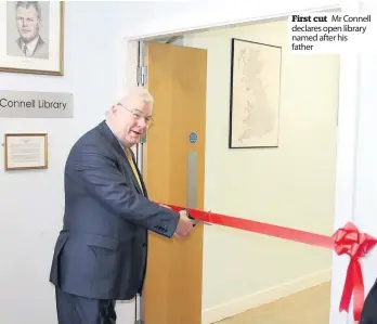  ??  ?? First cut Mr Connell declares open library named after his father