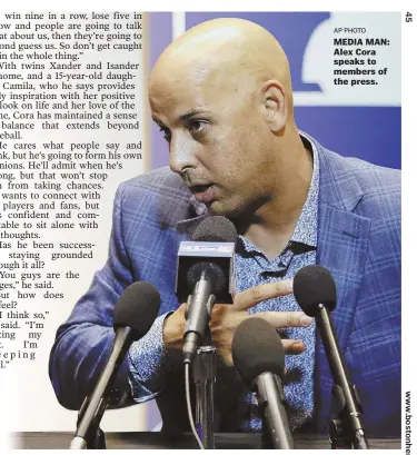  ?? AP PHOTO ?? MEDIA MAN: Alex Cora speaks to members of the press.