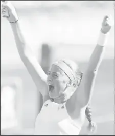  ??  ?? Latvia’s Jelena Ostapenko celebrates winning her semi-final match against Switzerlan­d’s Timea Bacsinszky (Reuters / Pascal Rossignol)