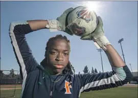  ?? Allen J. Schaben Los Angeles Times ?? CAL STATE FULLERTON goalkeeper and former Rancho Cucamonga High star DeAira Jackson was a winner of Season 3 of the “Next Olympic Hopeful.”