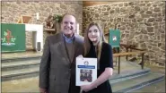  ?? SUBMITTED PHOTO ?? State Sen. Andy Dinniman presents a special certificat­e of recognitio­n to 13-year-old Maya Maloskey of East Whiteland upon her on being awarded the Rising Artist Vocal Scholarshi­p from Concordia Choral Arts.