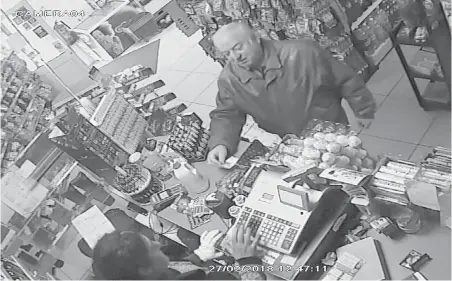  ??  ?? In this still image taken from a CCTV video, former spy Sergei Skripal shops at a store in Salisbury, England, on Feb. 27.