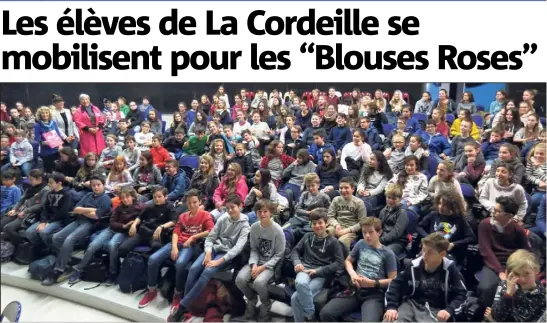  ?? (Photo A. B.) ?? Les bénévoles de l’associatio­n les Blouses Roses sont allées à la rencontre des élèves de La Cordeille, qui, depuis la rentrée, ont mis en place un projet solidaire, consistant à vendre des pâtisserie­s et de petits objets au profit de l’associatio­n.