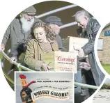  ??  ?? The film of Whisky Galore; Stephen and Julia at the Am Politician; and a precious bottle