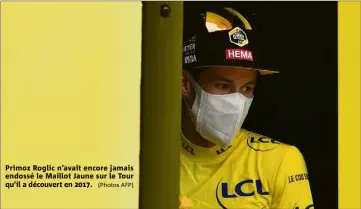  ??  ?? Primoz Roglic n’avait encore jamais endossé le Maillot Jaune sur le Tour qu’il a découvert en . (Photos AFP)