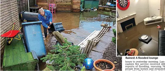  ??  ?? Swamped: Katherine Moorhouse begins the clear-up yesterday at her home in Galgate Ruined: A flooded lounge