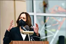  ?? (AP Photo/Jacquelyn Martin, File) ?? Democratic vice presidenti­al candidate Sen. Kamala Harris, D-Calif., speaks during the Fairfax 9/11 Remembranc­e Ceremony on Sept. 11 at the Fairfax County Public Safety Headquarte­rs in Fairfax, Va. On Friday, The Associated Press reported on stories circulatin­g online incorrectl­y claiming Harris’ family came from India to Jamaica to exploit Black slaves. Harris did not make that statement, and there is no evidence anyone in her family went from India to Jamaica to benefit from the slave trade as social media posts falsely suggest.