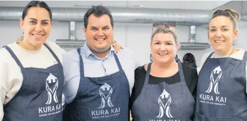  ?? ?? Kura Kai founder Makaia Carr (left), Tauhara College teachers Ben Bisley and Kirsty Trevor, and Kura Kai general manager Marie Paterson provide meals for school communitie­s.