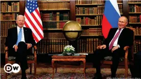  ?? ?? Байден и Путин на саммите в Женеве, июнь 2021 года