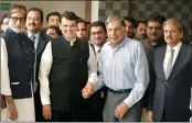  ??  ?? Chief Minister Devendra Fadnavis with industrial­ist Ratan Tata, mega actor Amitabh Bachchan, Anand K Mahindra and other top business leaders, owners of corporate houses and film celebritie­s at Mantralaya in Mumbai on Thursday to urge them to take up...