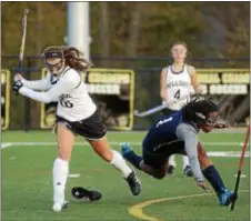  ?? TRENTONIAN FILE PHOTO ?? Hopewell Valley’s Kelsey Fithen, left, scored two goals in Tuesday’s win against Matawan.