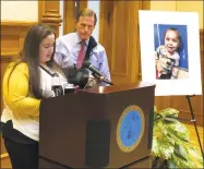  ?? Ben Lambert / Hearst Connecticu­t Media ?? U.S. Sen. Richard Blumenthal and Stamford resident Shelley Lowe advocated for mandatory furniture stability standards Thursday. Lowe lost her son, J.R., who was struck and killed by a falling television in November 2018.