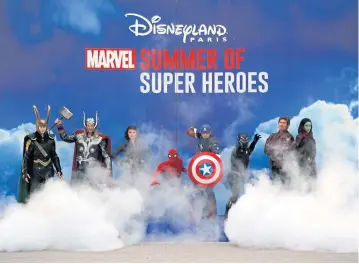  ?? AP ?? Marvel characters perform during the opening show at Disneyland Paris on Saturday.