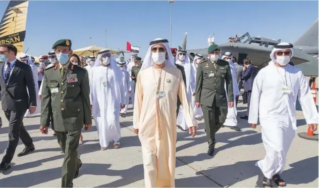  ?? WAM ?? ↑
His Highness Sheikh Mohammed Bin Rashid Al Maktoum, Vice President and Prime Minister of UAE and Ruler of Dubai, at the Dubai Airshow 2021.