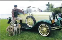  ??  ?? Lawrence Harrop — shown with his 1929 Whippet roadster — breeds, trains and races whippet dogs.