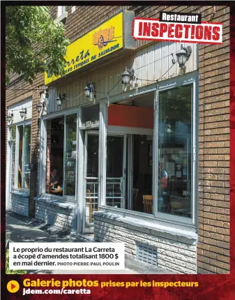  ?? PHOTO PIERRE-PAUL POULIN ?? Le proprio du restaurant La Carreta a écopé d’amendes totalisant 1800 $ en mai dernier.