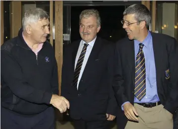  ??  ?? Michael Murphy arriving at the Arklow Bay Hotel with his close friend Andy O’Brien and Mick O’Dwyer.