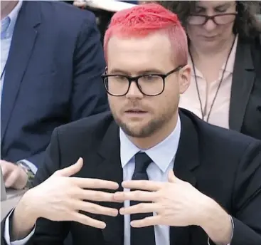  ?? AFP / PRU ?? Canadian data analytics expert Christophe­r Wylie appears as a witness before the Digital, Culture, Media and Sport Committee of members of the British parliament in London in March