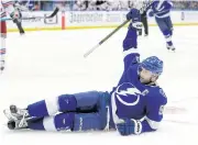  ?? AP ?? Tampa Bay’s Steven Stamkos celebrates scoring a goal against the Rangers.