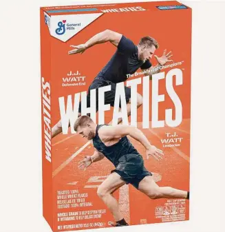  ?? General Mills ?? J.J. and T.J. Watt will be featured on a Wheaties box set to retail in early August.