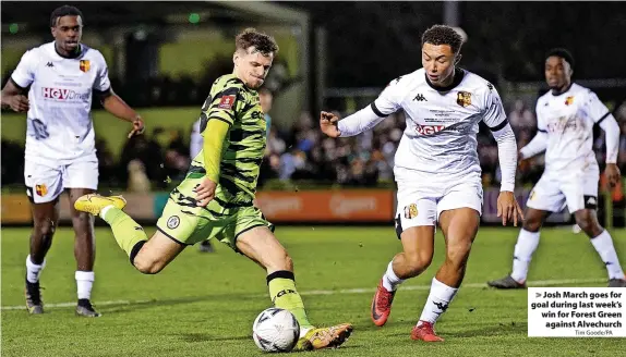  ?? Tim Goode/PA ?? Josh March goes for goal during last week’s win for Forest Green against Alvechurch