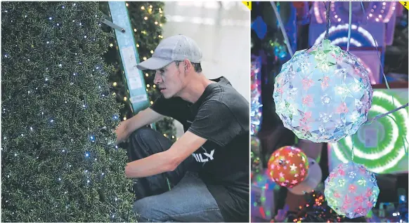  ?? FOTOS: MARVIN SALGADO/EFRAÍN SALGAGO ?? (1) Para la iluminació­n del árbol navideño se recomienda utilizar conexiones con luces LED. (2) En los mercados capitalino­s se encuentran adornos con luces LED.
