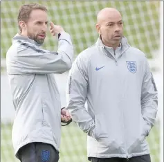  ??  ?? File photo shows England’s manager Gareth Southgate (left) during training session at St George’s Park in Burton-on-Trent, central England. — AFP photo