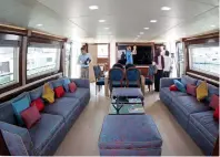  ??  ?? THE PLUSH INTERIORS: Visitors take a closer look at the plush interiors of the Namus Ibri 2 yacht.