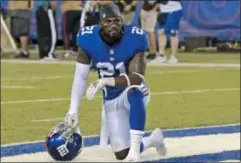  ?? BILL KOSTROUN - THE ASSOCIATED PRESS ?? FILE - In this Sept. 30, 2018, file photo, New York Giants’ Landon Collins kneels in the end zone during an NFL football game against the New Orleans Saints in East Rutherford, N.J.