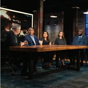  ??  ?? Stewart (far left) discussed the devastatin­g effects of burn pits with panelists on the premiere episode of his Apple TV+ show.