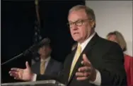  ?? THE ASSOCIATED PRESS ?? Scott Wagner speaks to supporters after winning the Republican primary gubernator­ial candidacy in York, Pa.