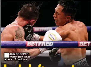  ??  ?? JAW DROPPER: Warrington takes a punch from Lara