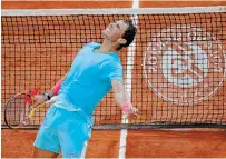  ?? CHRISTOPHE ENA THE ASSOCIATED PRESS ?? Spain’s Rafael Nadal celebrates winning his semifinal match at the French Open tennis tournament against Argentina’s Diego Schwartzma­n, 6-3, 6-3, 7-6, in Paris on Friday.