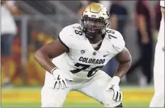  ?? Rick Scuteri / Associated Press ?? Colorado offensive lineman William Sherman gets set at the line during the first half against Arizona State in 2019.