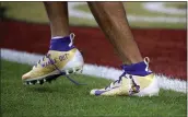  ?? PATRICK SEMANSKY — THE ASSOCIATED PRESS ?? San Francisco 49ers’ Dante Pettis wears cleats honoring Kobe Bryant before Super Bowl 54between the 49ers and Chiefs on Sunday.