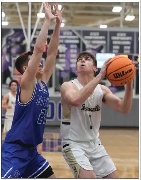  ?? (NWA Democrat-Gazette/J.T. Wampler) ?? Bentonvill­e’s Mason Krakau (right) looks to put up a shot while being defended by Bryant’s Gabe George during Thursday’s game at the Class 6A boys state tournament in Fayettevil­le. More photos available at arkansason­line.com/312boys6a.