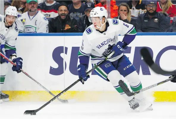  ?? — THE ASSOCIATED PRESS FILES ?? Vancouver Canucks forward Brock Boeser has six points in six games this season and is among the team leaders in statistica­l categories such as shot attempts for and against, which is a sign he’s being effective at both ends of the ice.