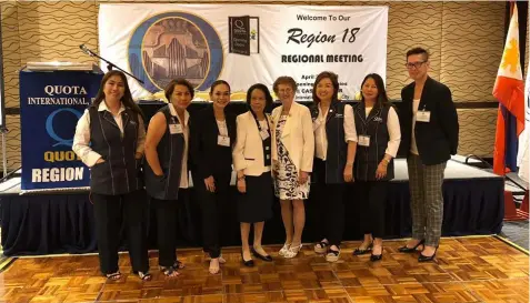  ?? — Ian Ocampo Flora ?? NEW REGIONAL DIRECTOR. New Quota Internatio­nal Regional Director Zelinda Barrios-Sotto joins Quota Internatio­nal President Marie Dubson-Dunlop and fellow Quota Internatio­nal of Pampanga officers and members. Also in photo are Past Presidents Monina...