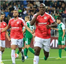  ??  ?? HAPOEL BEERSHEBA forward Anthony Nwakaeme (right) celebrates after scoring his team’s winner in last night’s 1-0 victory over Maccabi Haifa at Haifa Stadium.