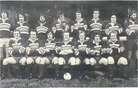  ?? ?? Old Crossleyan­s’ 1979 squad, including former England and British Lions hooker Brian Moore, second from right, back row.