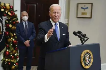  ?? AP ?? VARIANT CONDITIONS: President Biden speaks about the COVID-19 variant named omicron last week in White House