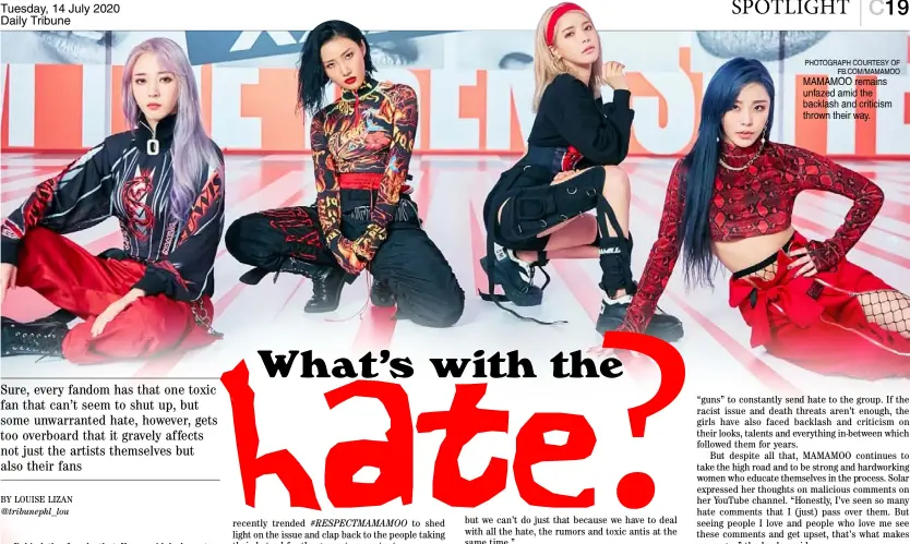  ?? PHOTOGRAPH COURTESY OF FB.COM/MAMAMOO ?? MAMAMOO remains unfazed amid the backlash and criticism thrown their way.