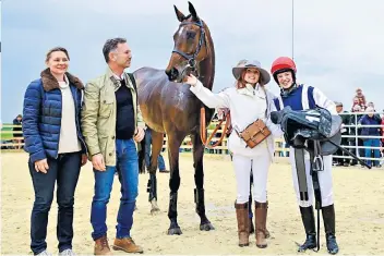  ?? ?? Number one group: Trainer Sarah Case, Christian and Geri Horner plus jockey Hannah Henn