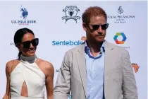  ?? AP FILE PHOTO ?? PRETTY SHADY
Prince Harry (right) and wife Meghan Markle arrive for the 2024 Royal Salute Polo Challenge to Benefit Sentebale in Wellington, Florida, on April 12, 2024.