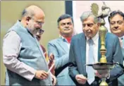  ?? ANI ?? Home minister Amit Shah and Tata Group chairman-emeritus Ratan Tata, in Gandhinaga­r on Wednesday