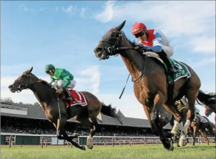  ?? PHOTO SPENCER TULIS ?? Sisterchar­lie with John Velazquaz (left) win the 80th Running of the Diana over Ultra Brat Saturday at Saratoga Race Course.
